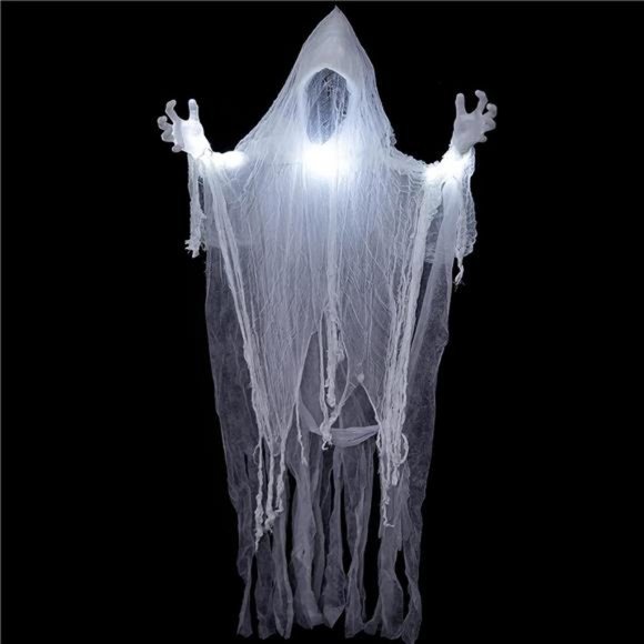 Halloween Animated White Faceless Ghost, Hanging Decor with LED Body - 5.5ft